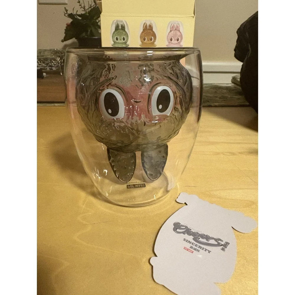 POP MART The Monsters CHEERS Labubu Sincerity Grey Glass Cup Open Box